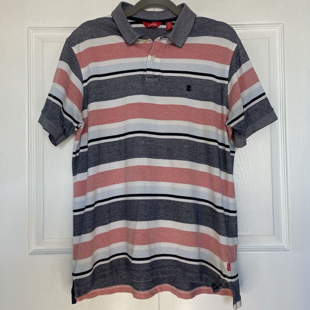 Men’s Izod Red/Blue Striped Polo Shirt Size L
